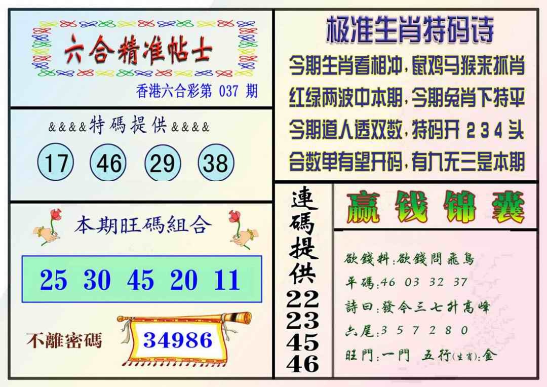 037期精准贴士[图]